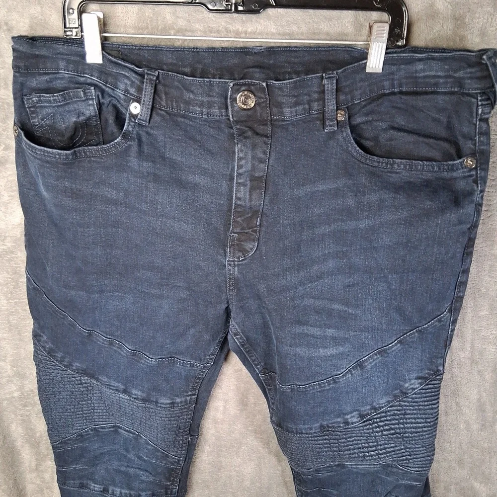 True Religion Rocco Moto Jeans Nen Size 40x34 Blue Slim Fit Stretchable Casual